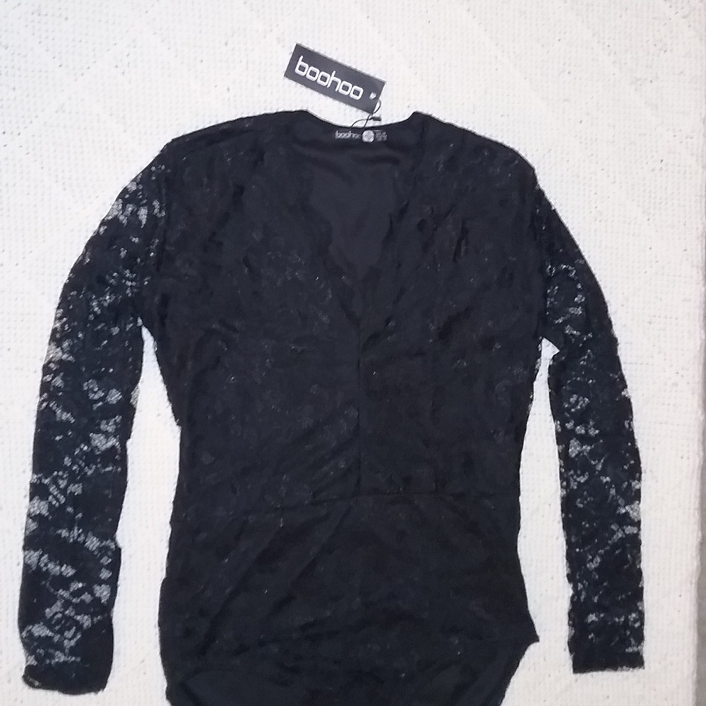 NWT Boohoo Black Lace Bodysuit Size 12